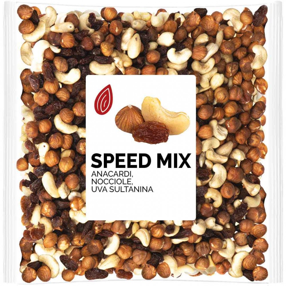 speed mix con nocciole, anacardi e uva sultanina