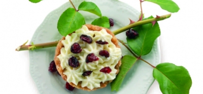 Cheesecake con cranberries e fiori d’arancio