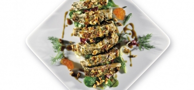 Tagliata di pesce spada, pepe nero, nocciole e liquirizia